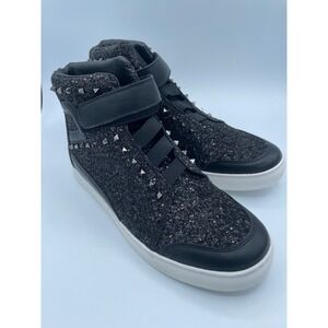 Faranzi Jeremy‎ Mens 9.5 Black Glitter Studded High Top Sneakers F41607 New